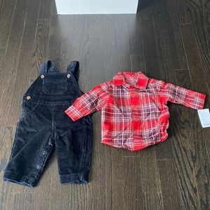 3M Carters Just one you. Corduroy overalls with matching plaid shirt.